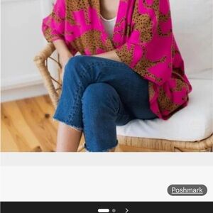 Emerson Fry Pink and Brown Leopard Print Kimono Jacket